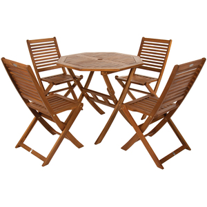 Charles Bentley Acacia Wooden Octagonal Table Chairs 5pc Set