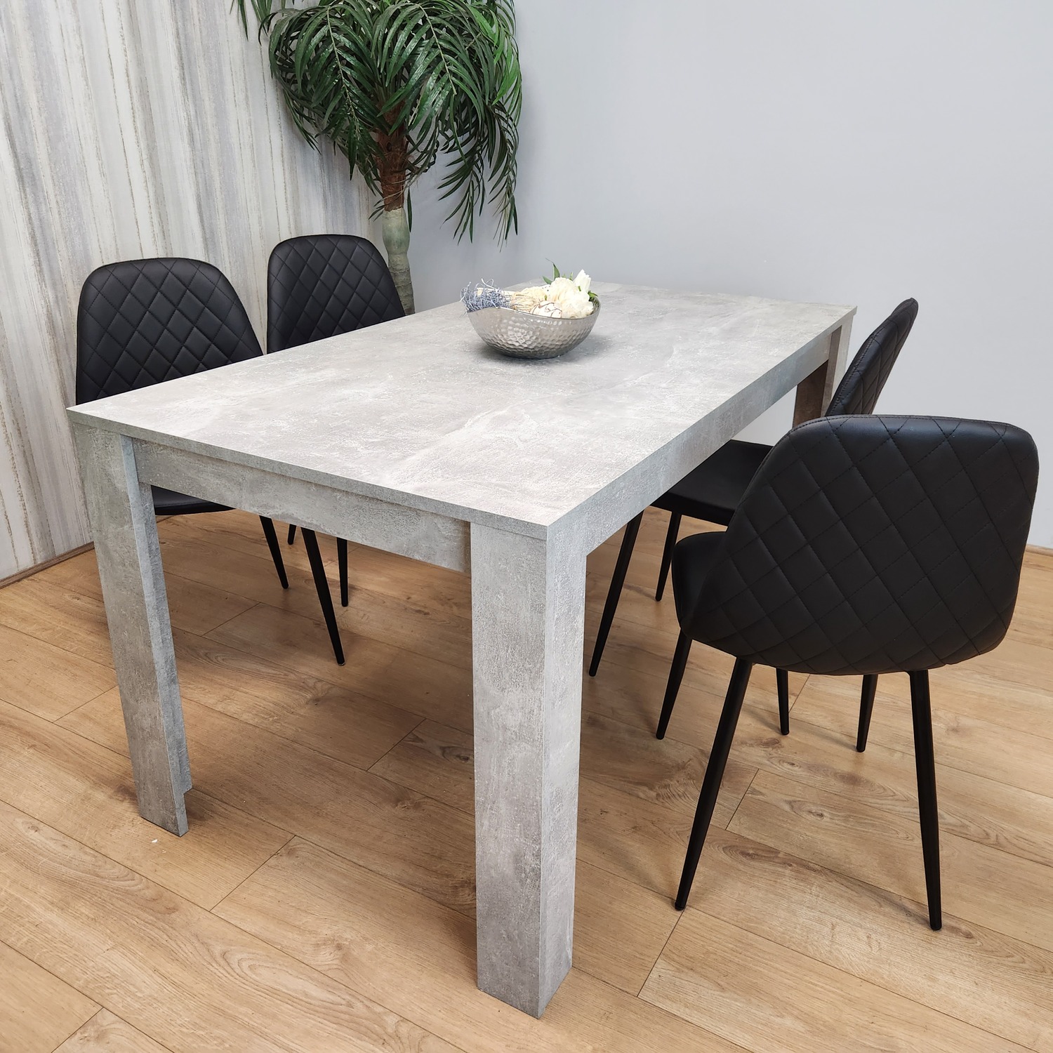 Dining Table And 4 Black Chairs Set - Grey Black