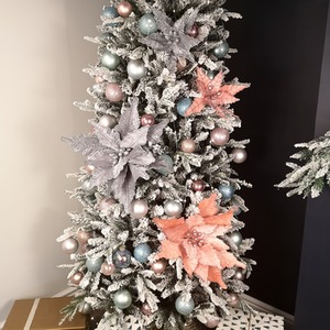 Silver Velvet Poinsettia Stem with 2 Flowers Christmas Decoration
