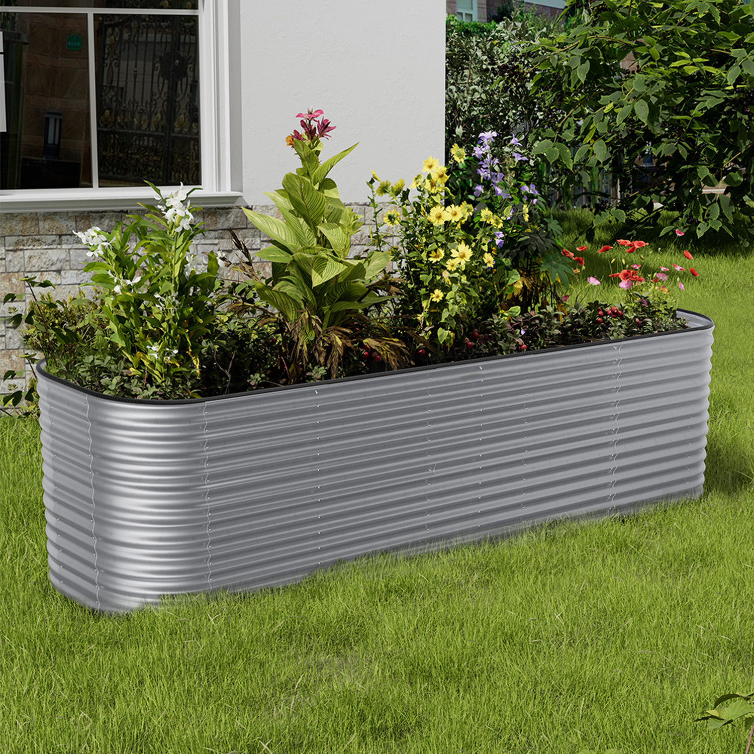 Sliver Oval-Shaped Galvanized Steel Raised Garden Flower Bed - Sliver / 320cm