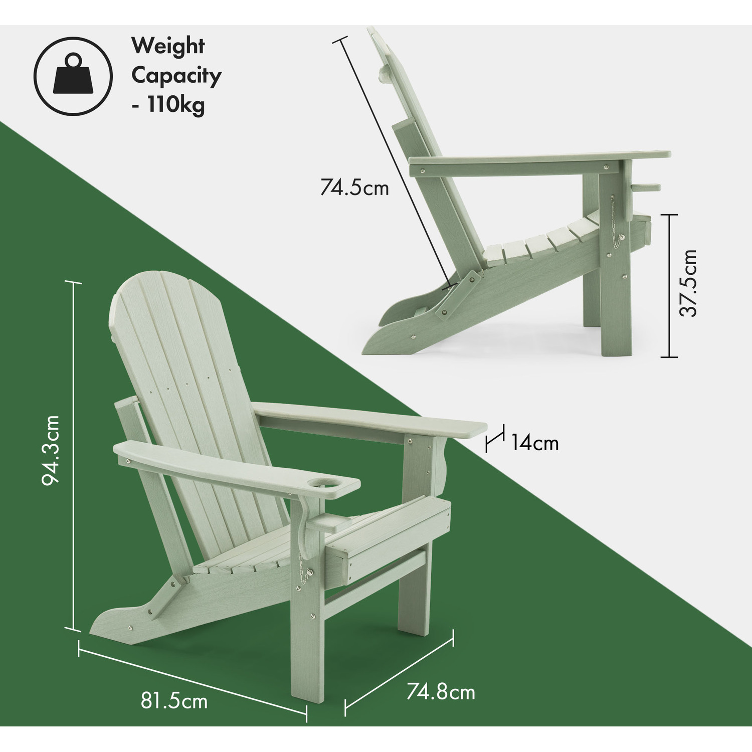 Folding Adirondack Garden Chair - Sage Green 2