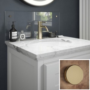 Clear Glass Bathroom Splashback (Brass Caps) 250mm x 600mm x 4mm