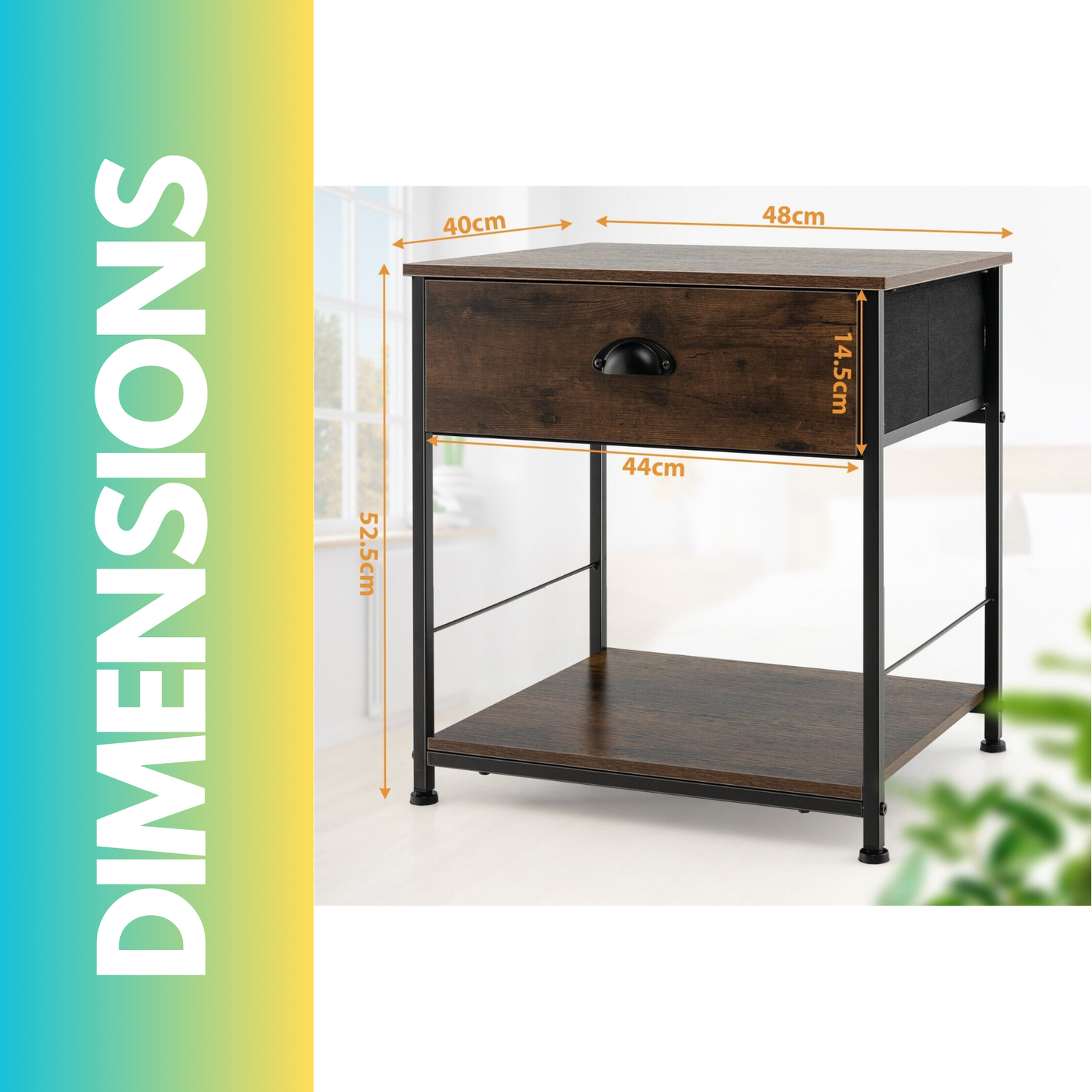2pc Industrial Bedside Tables With Drawer Bedroom Furniture - Brown