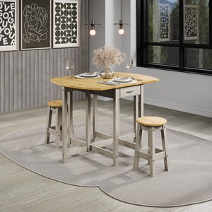 Corona Grey Oval Breakfast Drop Leaf Gateleg Table And 2 Stool Set
