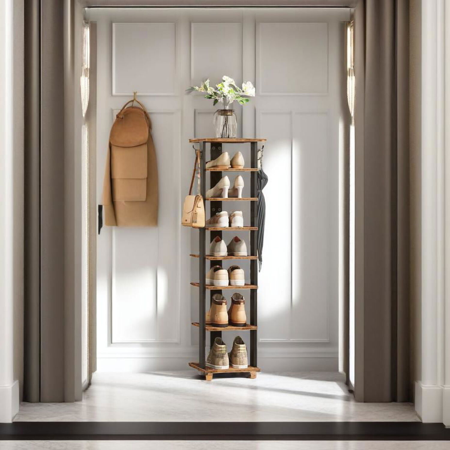 Tall Industrial Shoe Rack - Brown