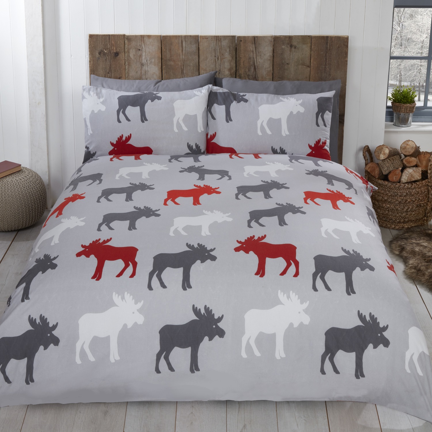 Moose BC Cotton Duvet Set With Pillowcase - Grey / Double