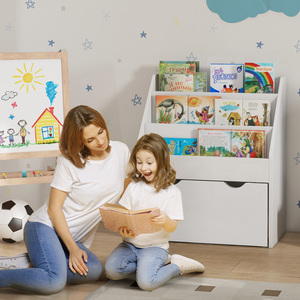 AIYAPLAY Kids Bookcase with 3 Tier Shelves, Drawer, for Bedroom, Nursery, White