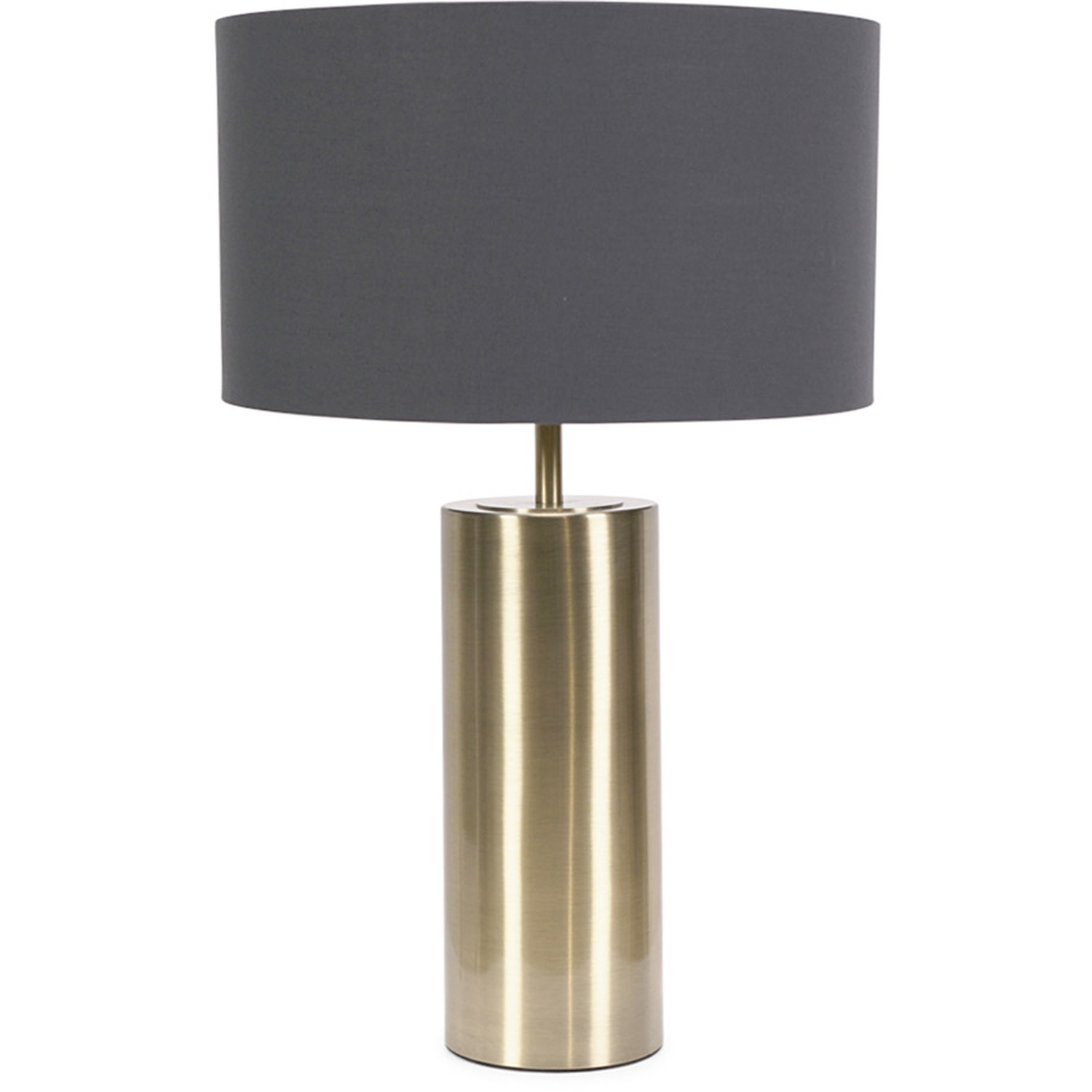 Lexy Fabric Drum Shade with Antique Brass Dimmable Touch Table Lamp  LED Bulb - Charocal