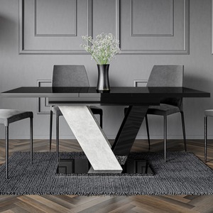 Dubai Extendable Black Gloss Stone Effect Dining Table 120-160cm - Seats Up to 6