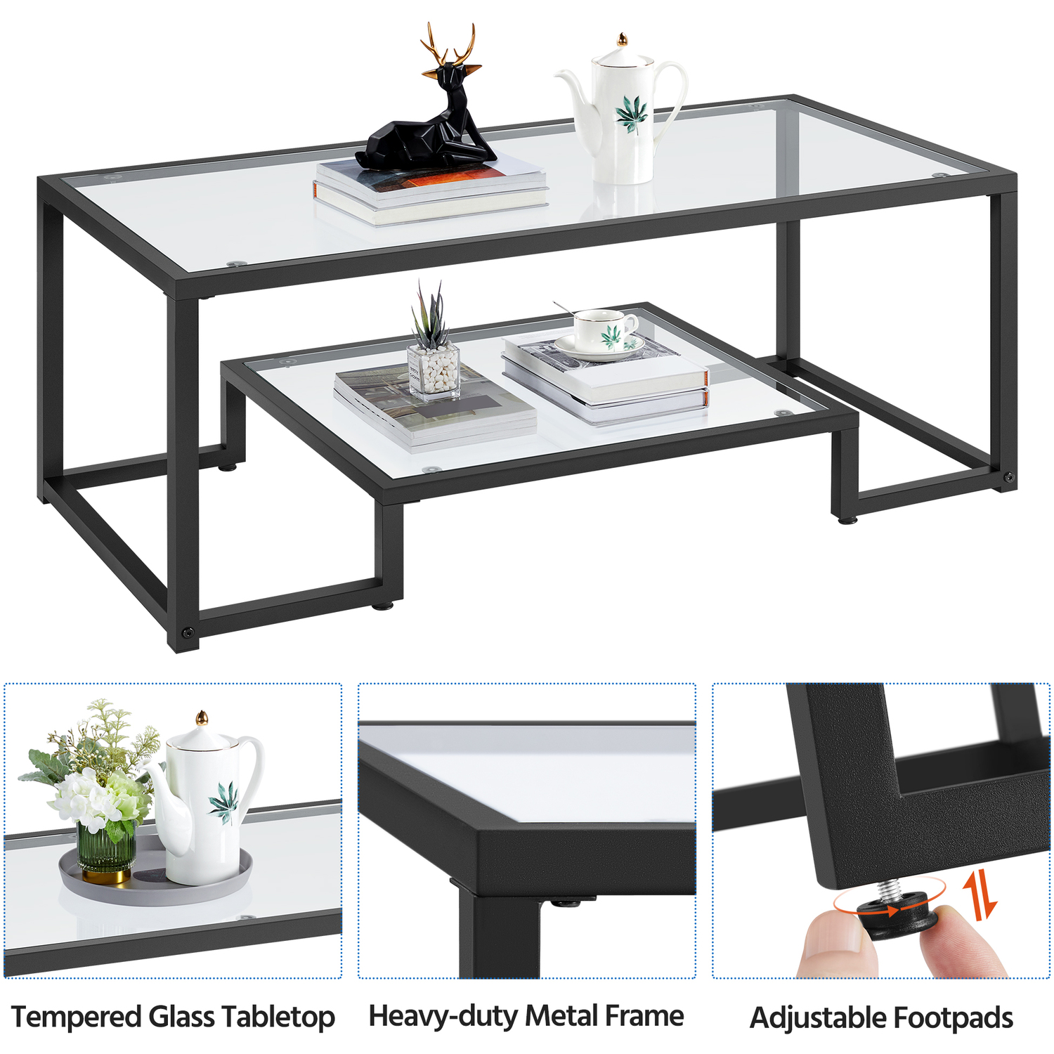 Yaheetech Tempered Glass Coffee Table - Black