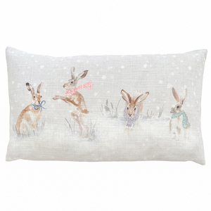 Snowy Hares Watercolour Printed Cushion