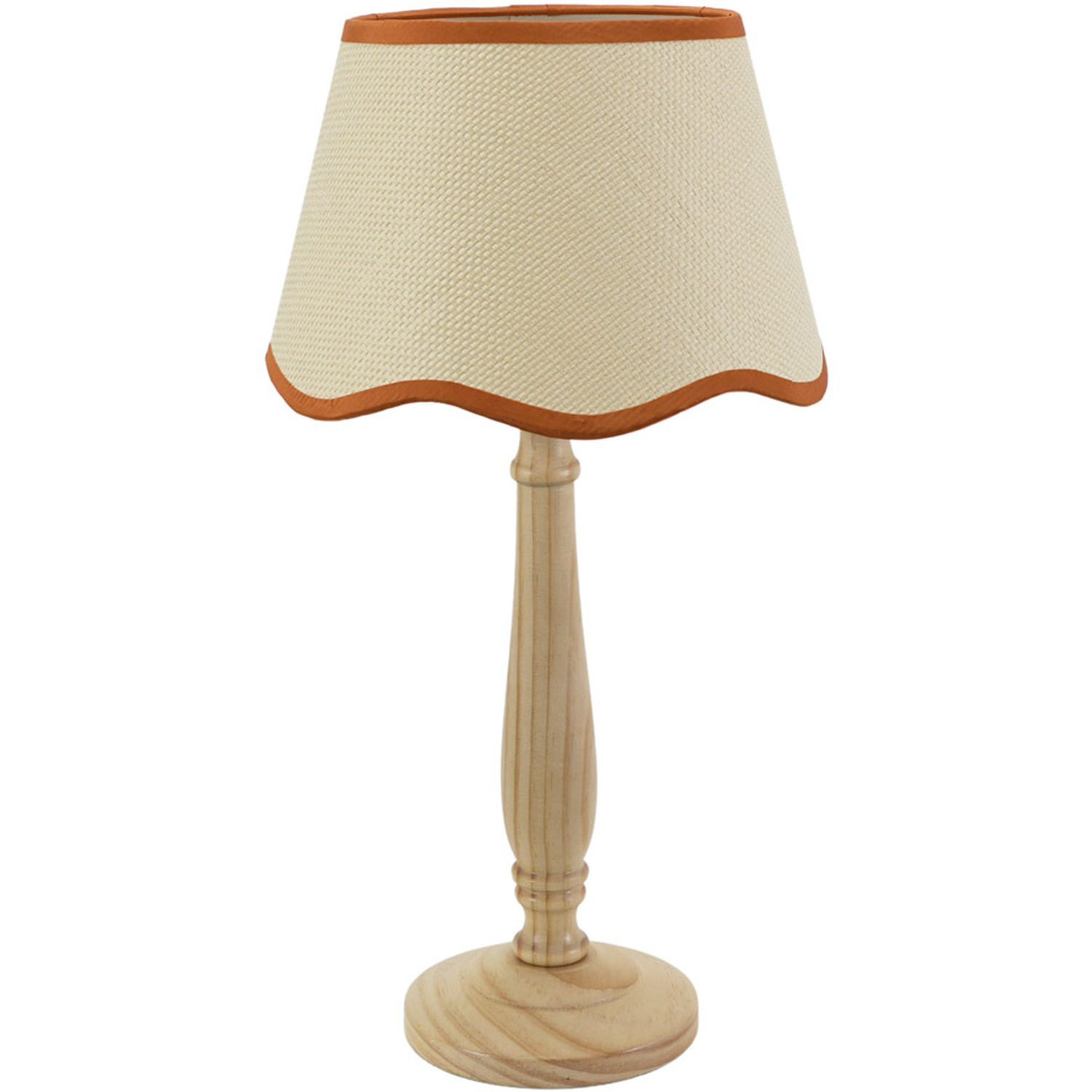 Victoria Light Wood Candlestick Table Lamp with Linen Scallop Trim Tapered Shade - Rust / Bulb Included