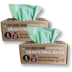 8 Litre Compostable Drawstring bags (25) x 2, 50 bags total