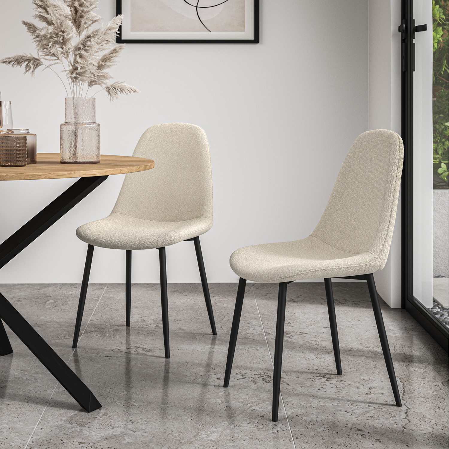 Donni Dining Table And Chairs - Marble Effect Table W 4-6 Maya Boucle Chair - White 4