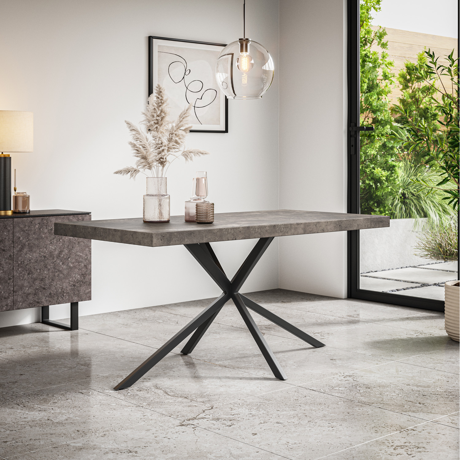 Donni Dining Table And Chairs Concrete Effect Top W 4-6 Monza Faux Leather Chair - Grey 4