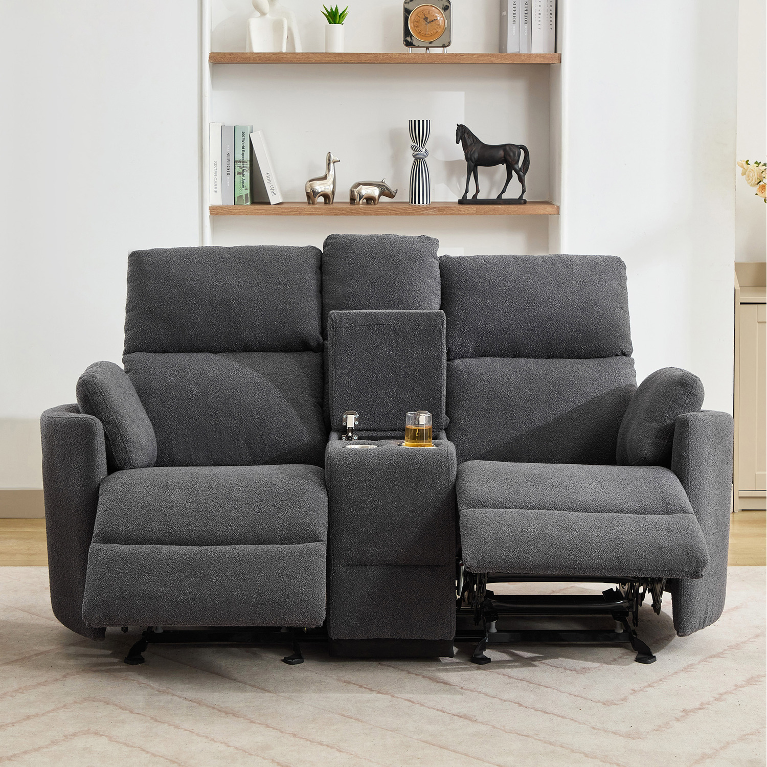 Powell 2 Seat Rocker Recliner Sofa with Centre Console - Dark Grey
