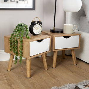Oak & White Boden Pair 1 Drawer Bedside Table Storage Units shot 7637983