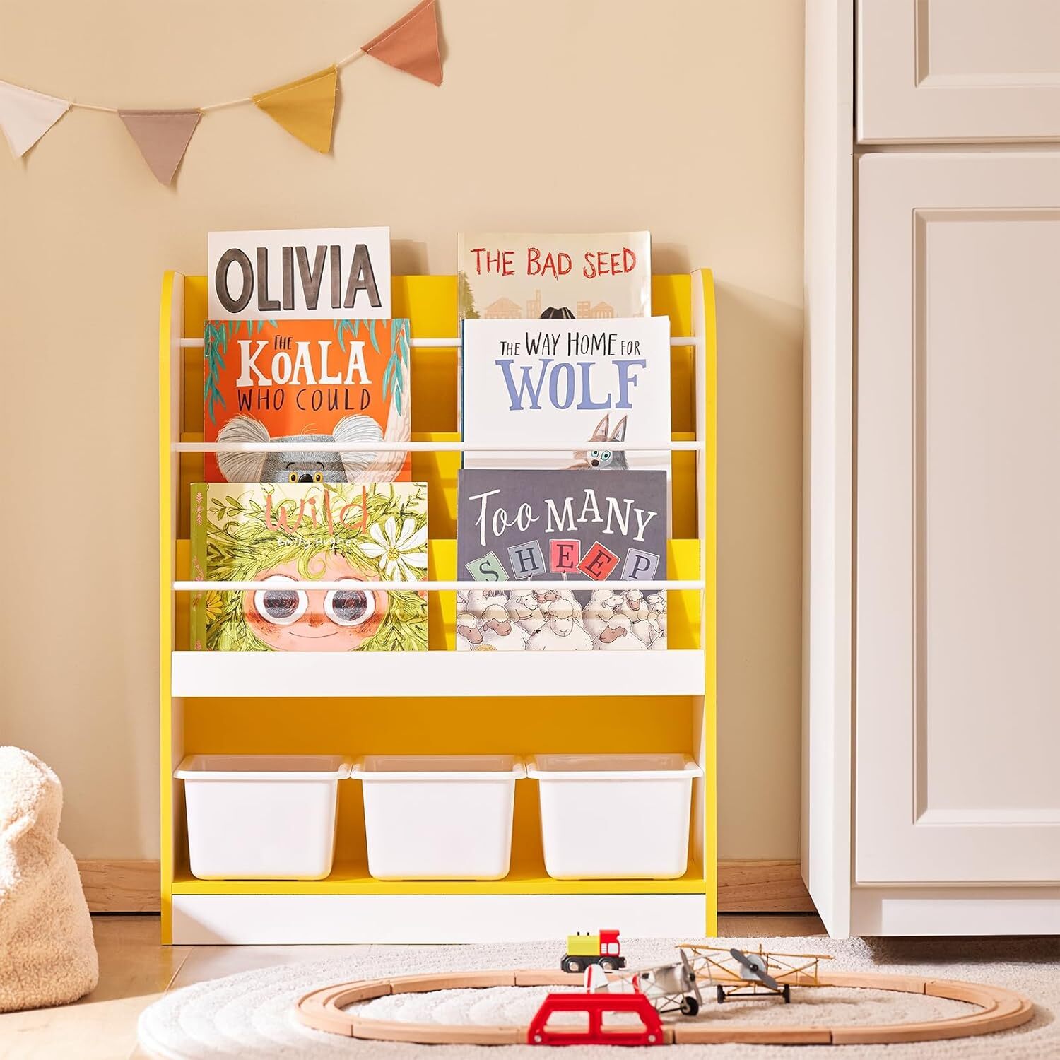SoBuy Children Bookshelf Toy Shelf with 3 Plastic Boxes