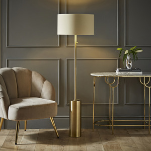 Lexy Antique Brass Dimmable Floor Lamp with Drum Shade