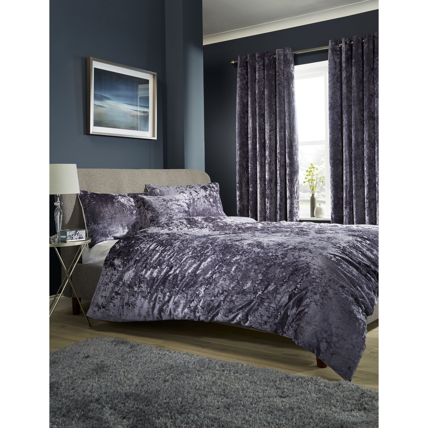 Crushed Velvet Duvet Set - Mauve Double
