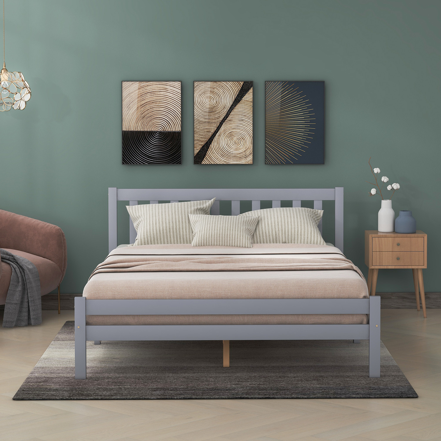 Adam Classic Modern Wood Double Bed Frame 4ft6 - Grey