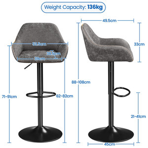 Grey Yaheetech 2PCS PU Leather Bar Stools with Backrest shot 9170757