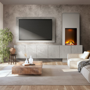 Zodiac Portrait Electric Media Wall in Concrete Effect with 3 Storage Cu
