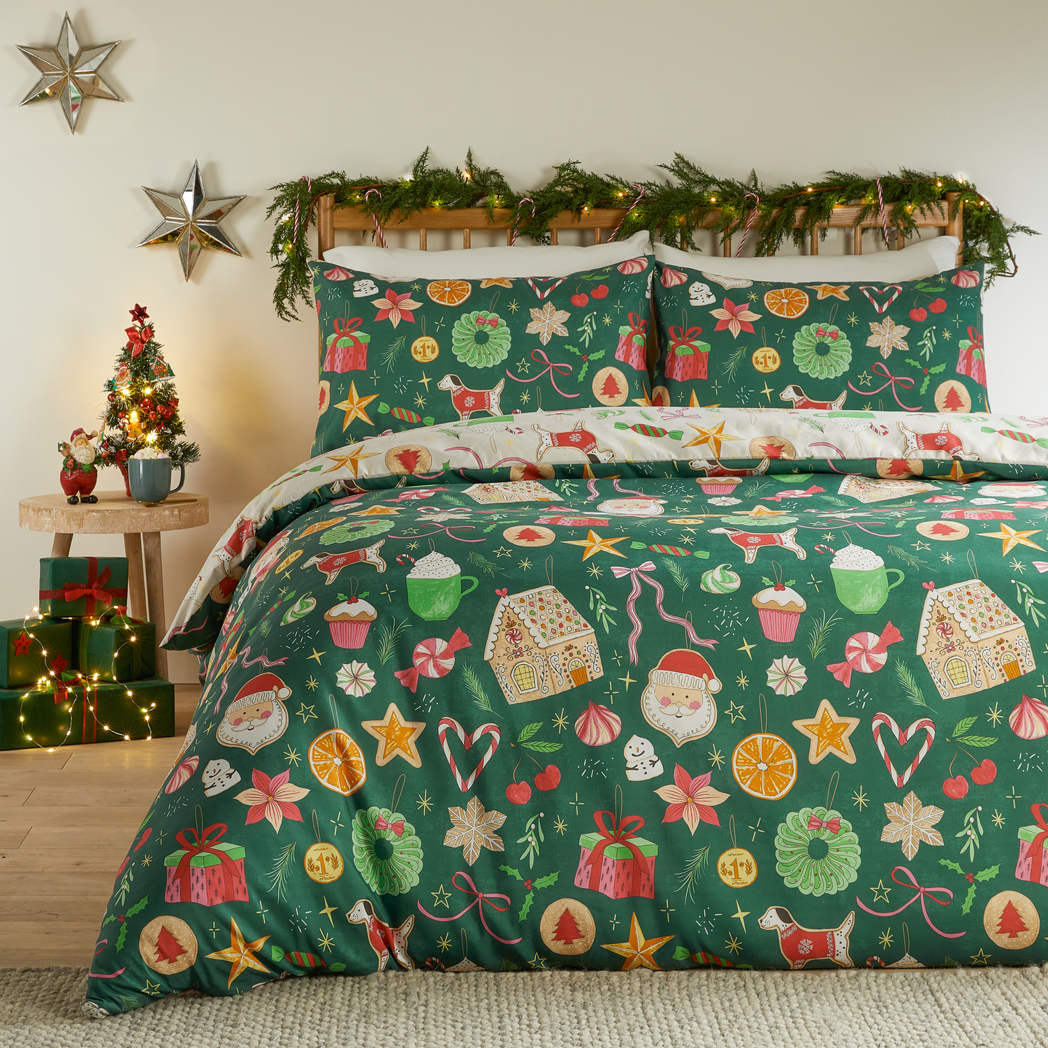 Festive Treats Printed Soft Touch Duvet Cover Set King - Emerald