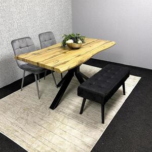 Dining Table and 2 Benches Oak Effect Wood Table 2 Grey Benches