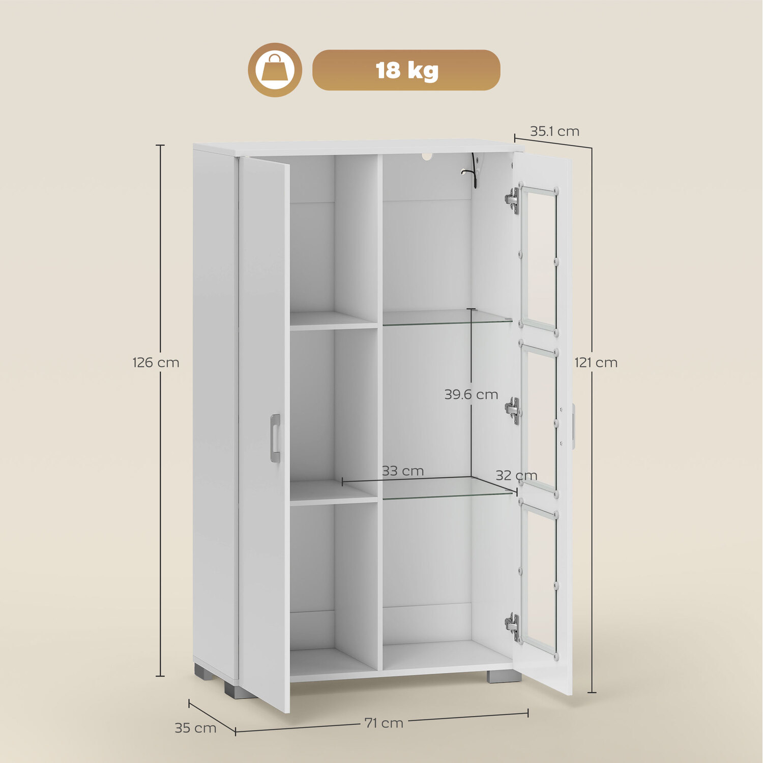 HOMCOM Display Cabinet with Glass Shelves Sideboard for Living Room
