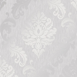 Chelsea Glitter Damask Wallpaper in Soft Grey and Silver