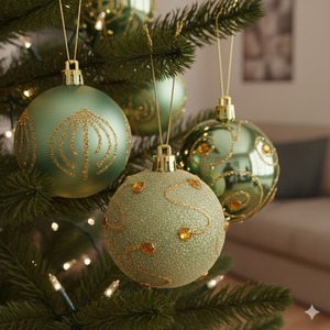9 Decorated Green Christmas Tree Baubles Decorations 6cm