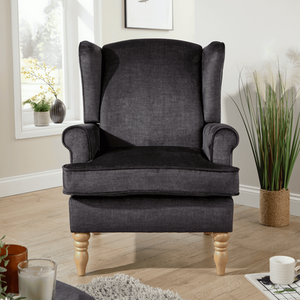 Charcoal Grey Helena Traditional Accent Armchair High Back Occasional Wing Back Design shot 11253681