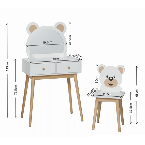 Ted Design Kids Dressing Table with Mirror and Chair Set