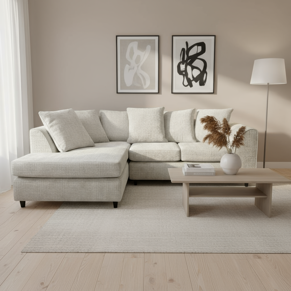 Jumbo Corner Sofa in Soft Chenille with Plush Chaise Extension