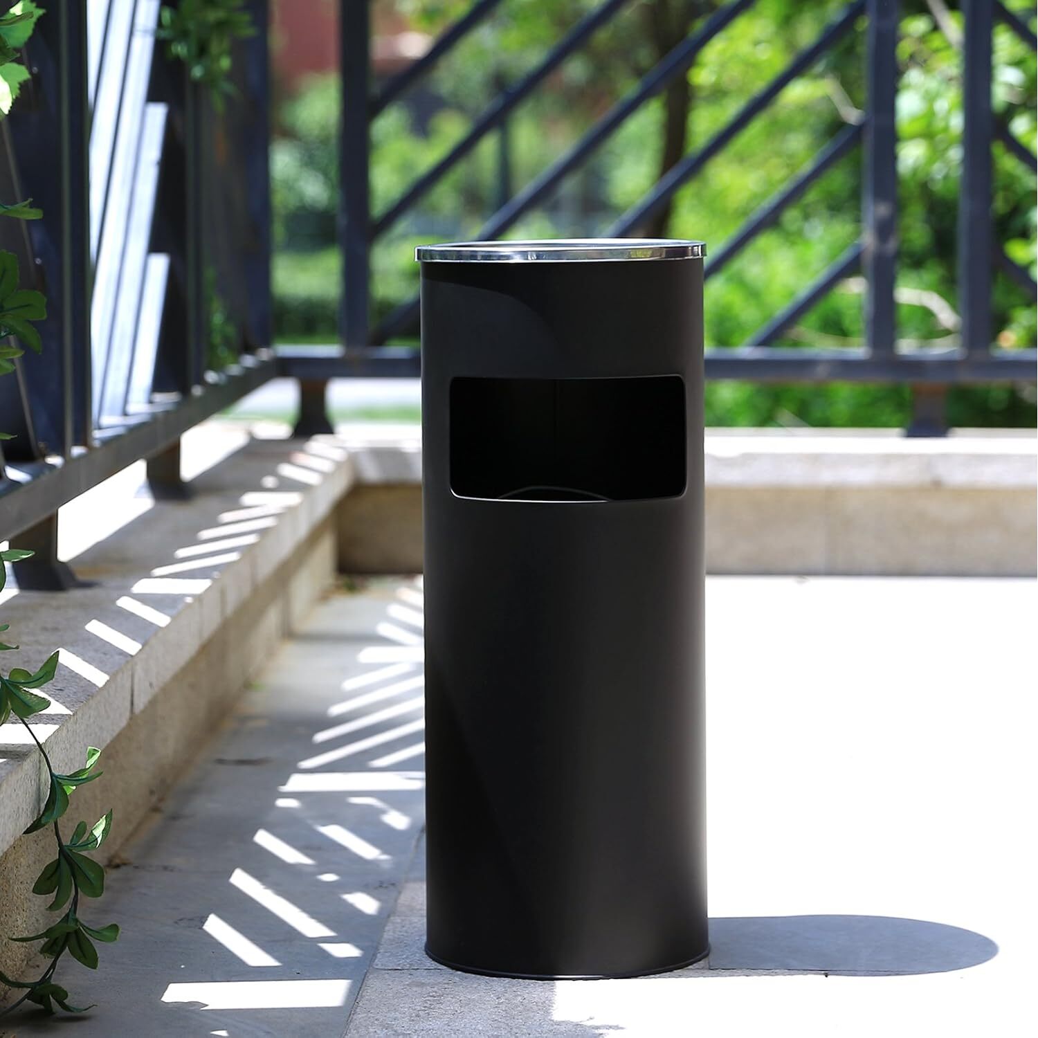 Standing Ashtray Cigarette Bin Outdoor Stainless Steel Black