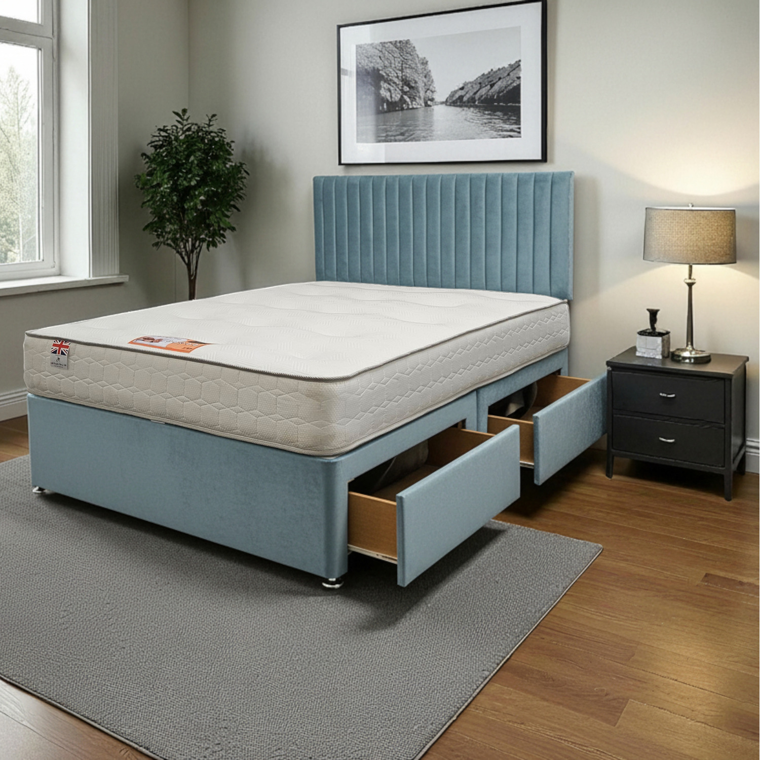 Emily Plush Bed Set With Mattress And 24 Headboard - Sky Blue Single