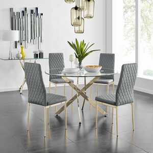 Novara Gold Round Dining Table With Four Gold Leg Milan Chairs