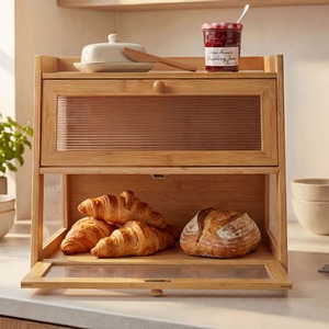2-Tier Bamboo Cabinet  Modern Countertop Storage Cabinet
