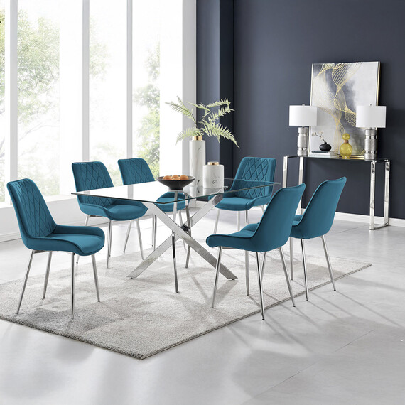 Leonardo Dining Table With Six Pesaro Silver Leg Chairs
