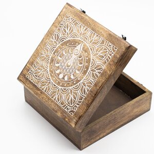 Mango Wood Moon Goddess Storage Box for Crystals Tarot