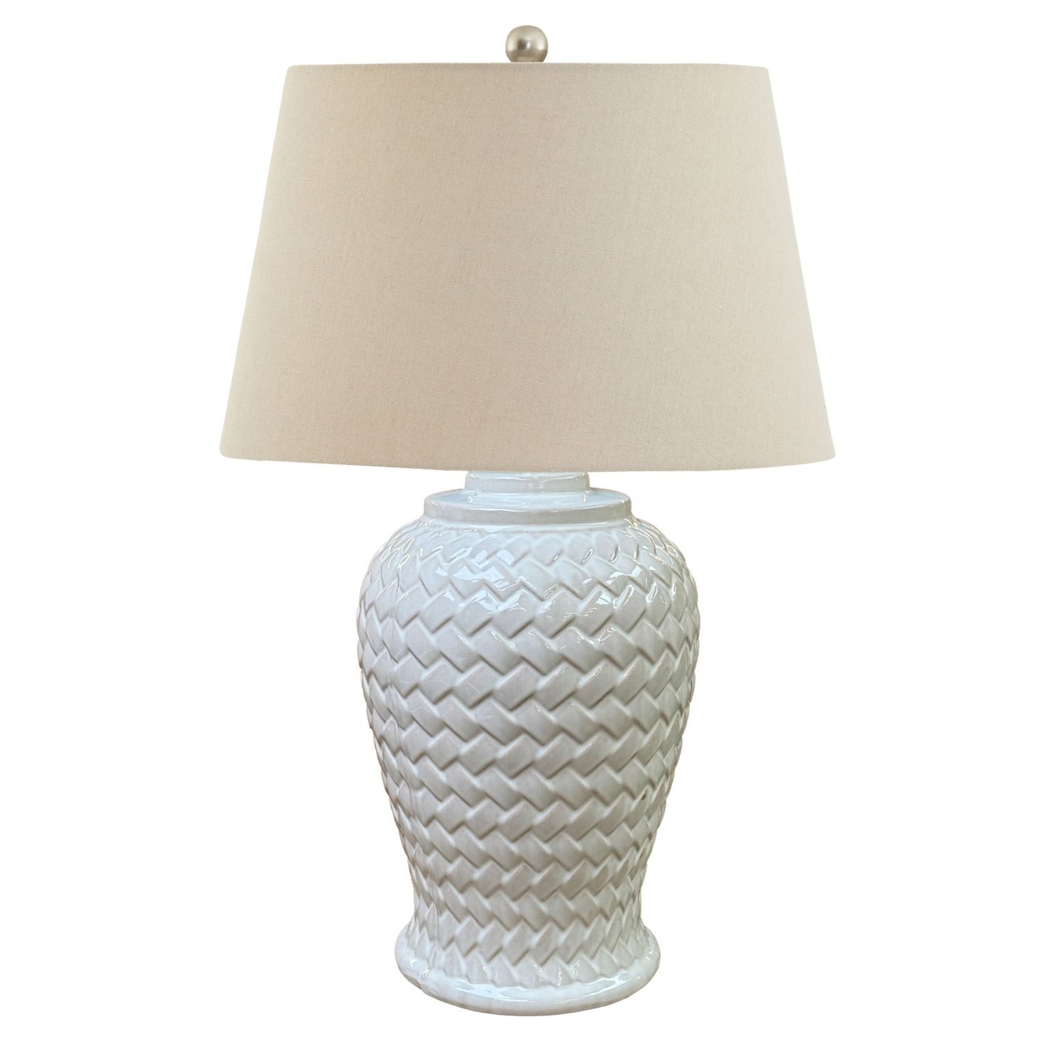 Image of Woven Ceramic Table Lamp with Linen&hellip;