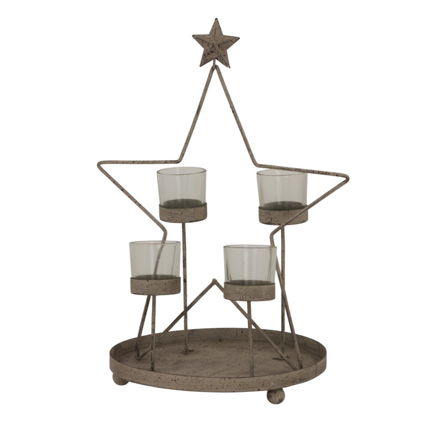 Rustic Star Centerpiece with 4 Glass Votives LED Candle Holders - Light Brown