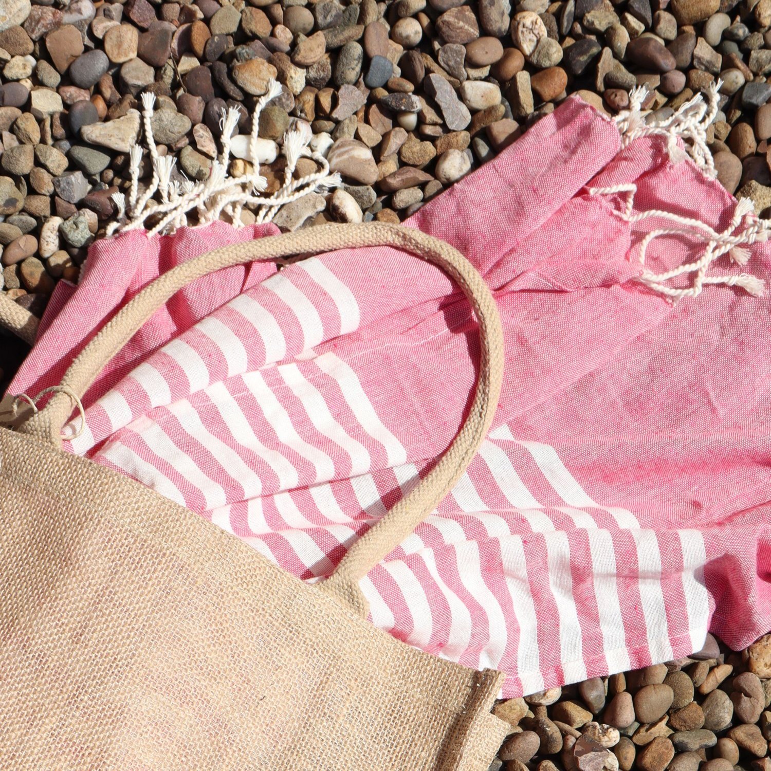 Hot Pink Cotton Pario Towel Handcrafted Indian Wrap Beach Towel - Pink