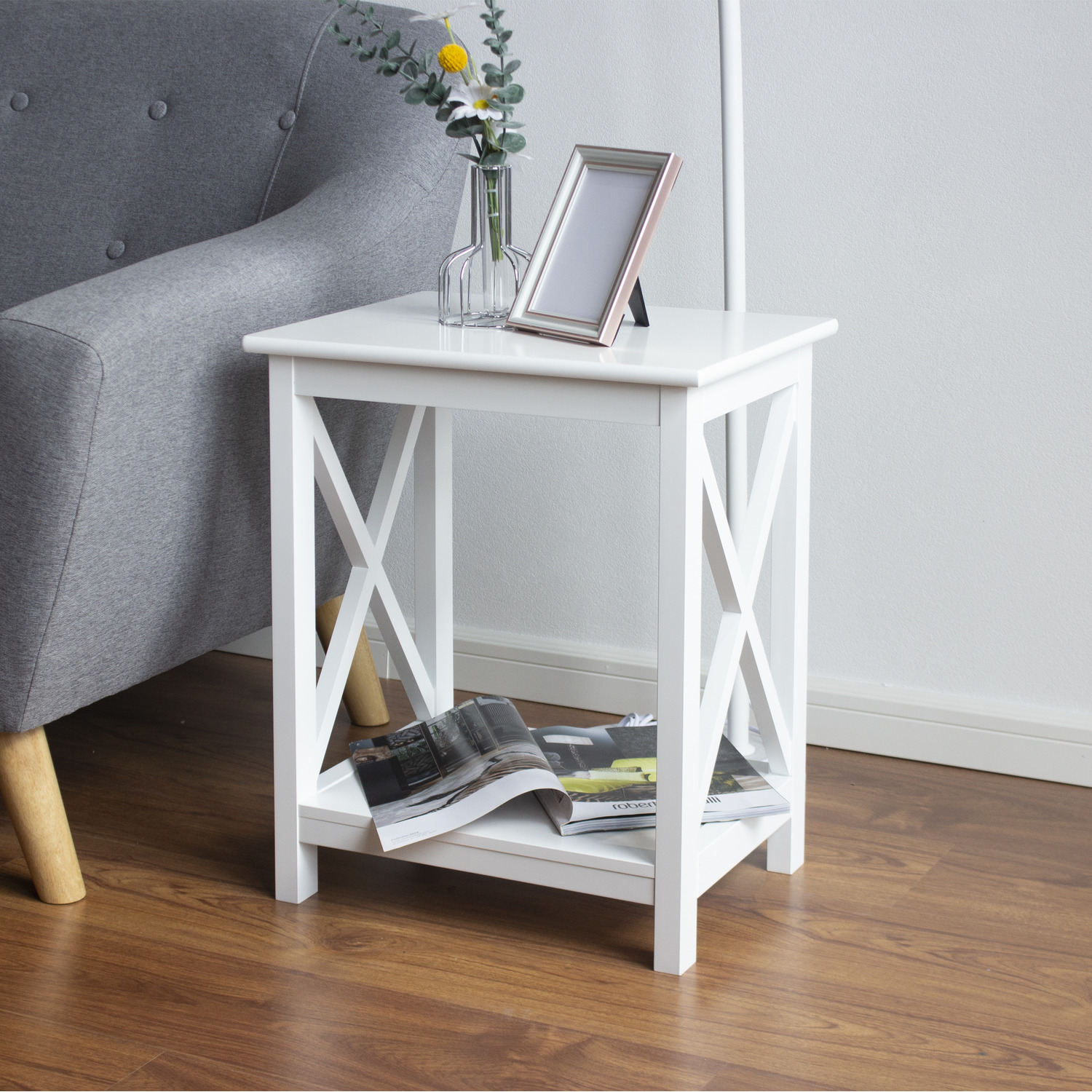Small Wooden Bedside Table - White