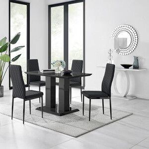 Imperia 4 Black Dining Table and 4 Milan Black Leg Chairs