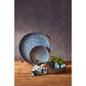 Drummond Galvanised Steel Round Tray With Wood Handles