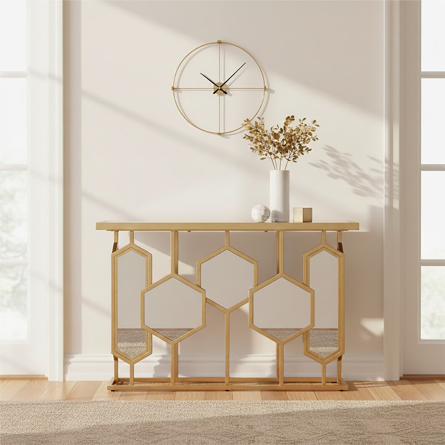 Rio Gold and Mirror Console Table - Gold