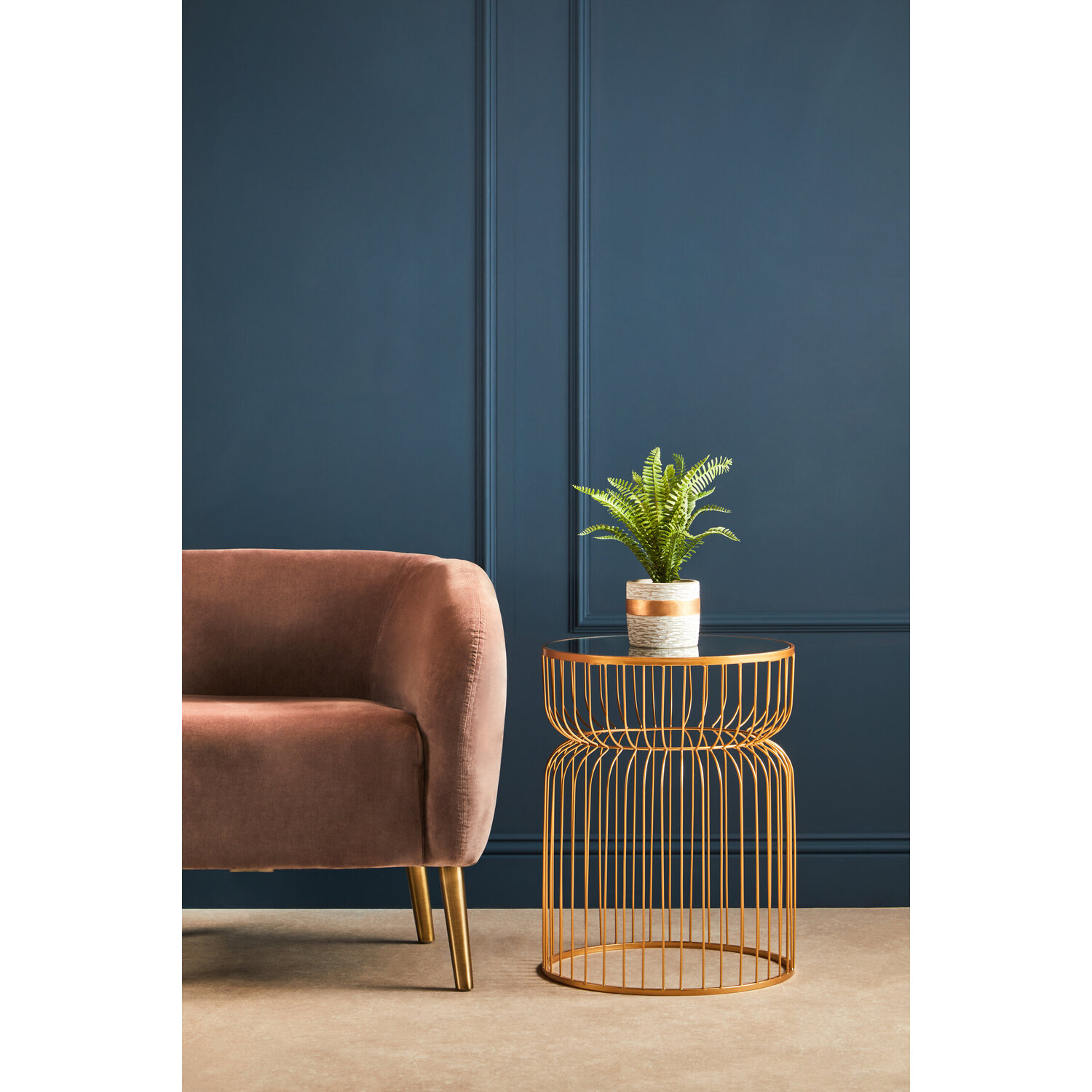 Avantis Gold Metal Wireframe Round Side Table - Gold