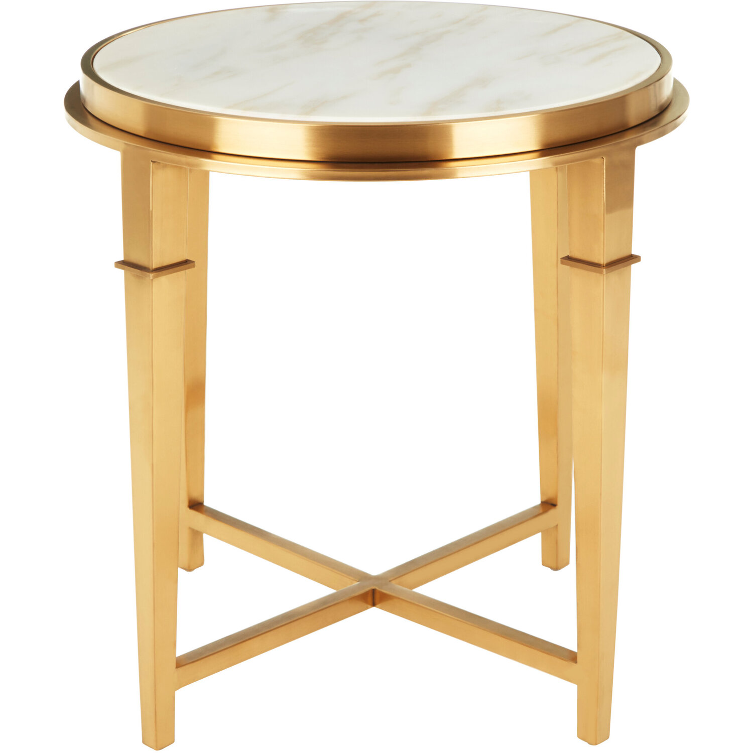 Alvaro Round Marble Top and Gold Finish Side Table - Gold